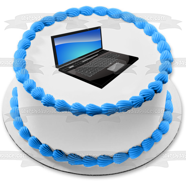 Open Black Laptop Computer School Edible Cake Topper Image ABPID00464