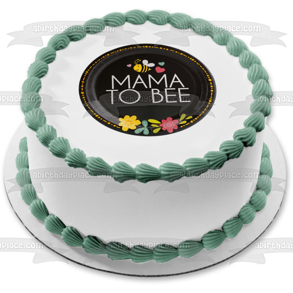 Mama to Bee Baby Shower Flowers and Hearts Edible Cake Topper Image ABPID00465