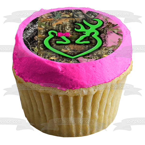 Mossy Oak Camo Camuflaje Hojas Asta Corazón Arco Comestible Cake Topper Imagen ABPID00482 