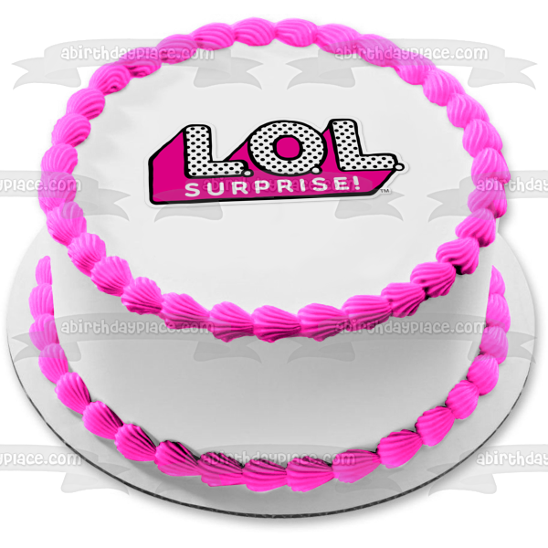 LOL. Surprise! Logo Pink White Black Polka Dot Edible Cake Topper Image ABPID00531