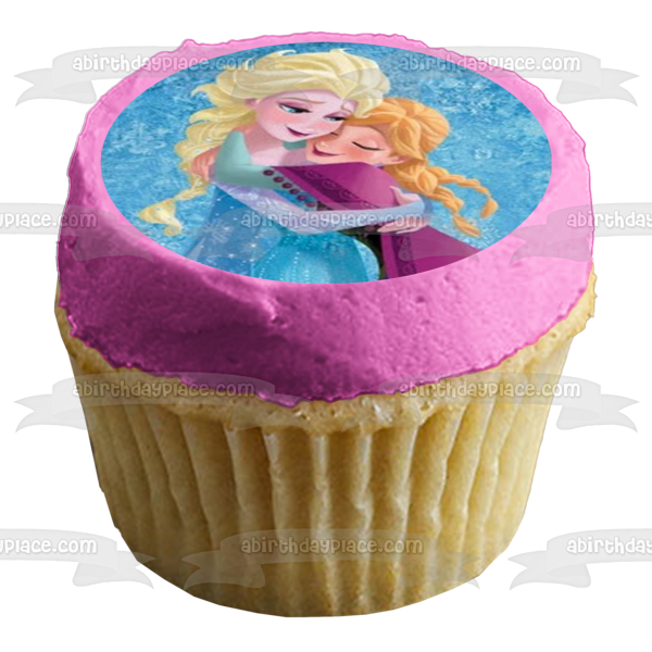 Frozen Anna and Elsa Hugging Edible Cake Topper Image ABPID00793