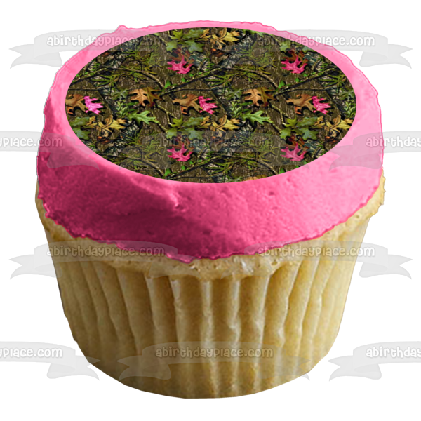 Camuflaje Camo Verde Rosa Hojas Árbol Mossy Comestible Cake Topper Imagen ABPID01068 