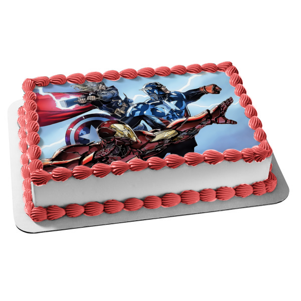 Marvel Thor Captain America Iron Man Edible Cake Topper Image ABPID00826
