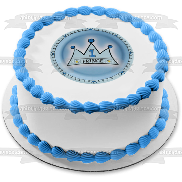 Happy 1st Birthday Prince Blue Crown Edible Cake Topper Image ABPID00858