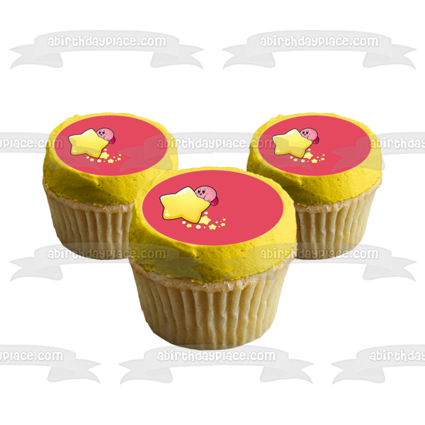 Kirby Stars Pink Background Edible Cake Topper Image ABPID00941