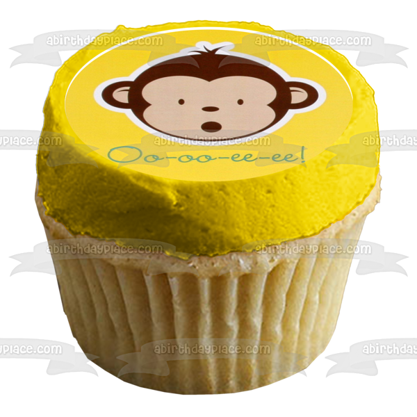 Baby Monkey Blue Yellow Backgrounds Edible Cupcake Topper Images ABPID01203