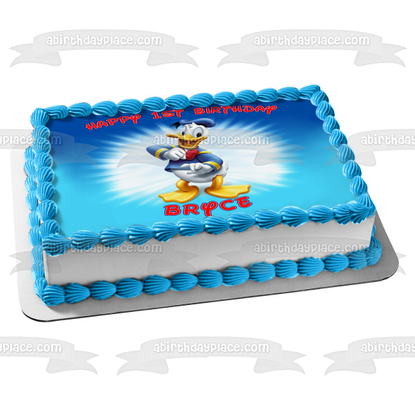 Mickey Mouse Club Donald Duck with a Blue Background Edible Cake Topper Image ABPID05519