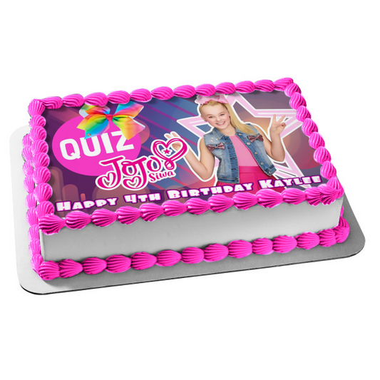 Jo Jo Siwa Quiz Hearts Stars Hairbows Edible Cake Topper Image ABPID15222