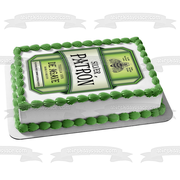 Green Silver Patron Tequila De Agave Logo Edible Cake Topper Image ABPID52871