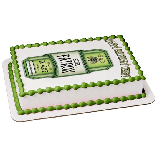 Green Silver Patron Tequila De Agave Logo Edible Cake Topper Image ABPID52871