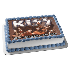 Kiss Logo Gene Simmons Ace Frehley Paul Stanley and Peter Criss Edible Cake Topper Image ABPID06639