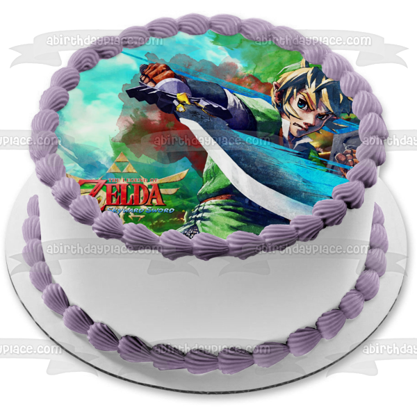 Legend of Zelda Logo Link with His Sword Edible Cake Topper Image ABPID05608