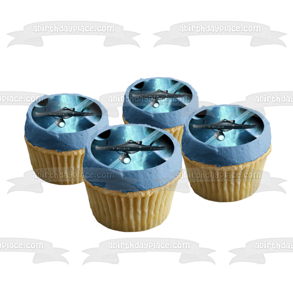 Star Trek USS Enterprise with a Galaxy Background Edible Cake Topper Image ABPID06742