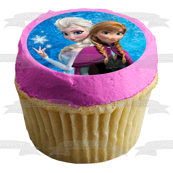 Imagen de decoración comestible para tarta comestible de Elsa y Anna de Frozen con copos de nieve ABPID03225 