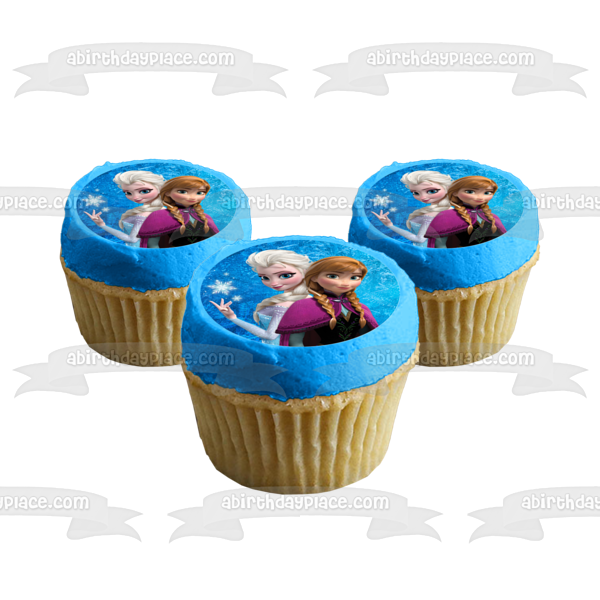 Imagen de decoración comestible para tarta comestible de Elsa y Anna de Frozen con copos de nieve ABPID03225 