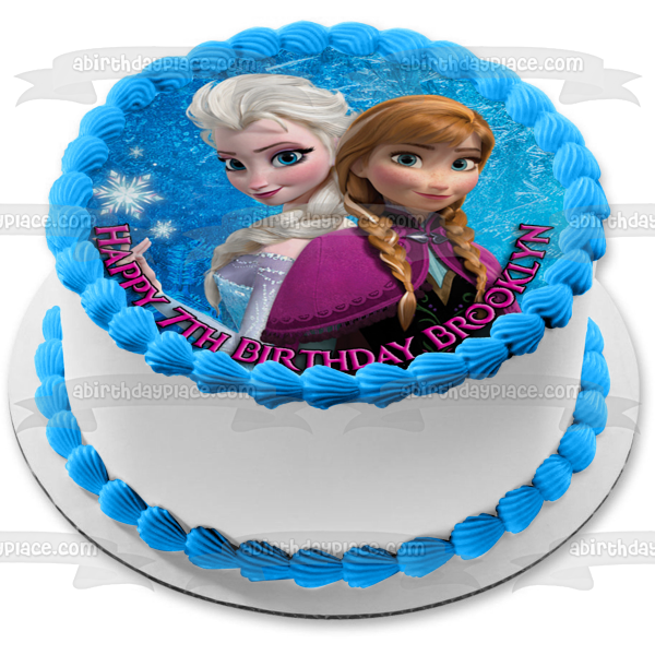 Imagen de decoración comestible para tarta comestible de Elsa y Anna de Frozen con copos de nieve ABPID03225 