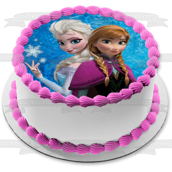 Imagen de decoración comestible para tarta comestible de Elsa y Anna de Frozen con copos de nieve ABPID03225 