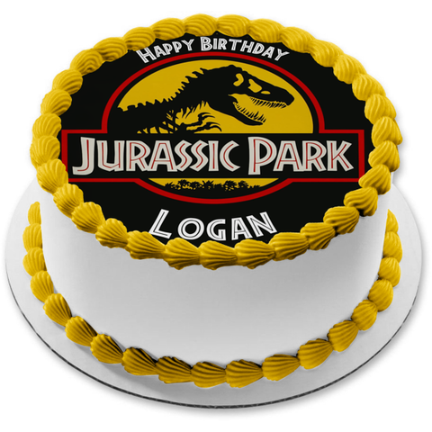 Jurassic Park Logo and T-Rex Edible Cake Topper Image ABPID04001