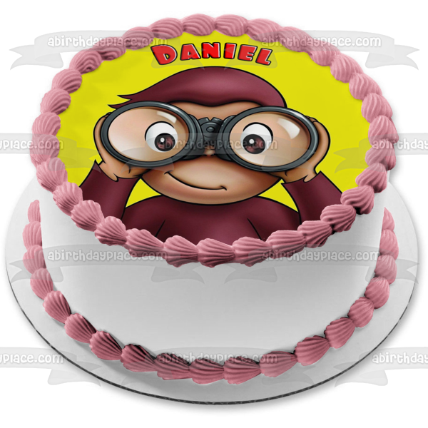 Curious George Monkey with Binoculars Edible Cake Topper Image ABPID04741