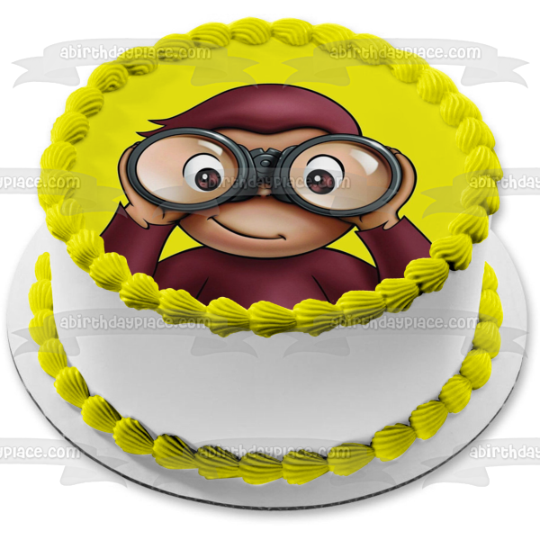 Imagen comestible para decoración de tarta, mono con binoculares, Jorge el Curioso, ABPID04741 