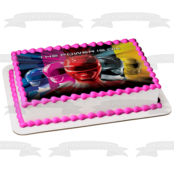 Power Rangers Black Yellow Red Blue Pink the Power Is On Edible Cake Topper Image ABPID09048