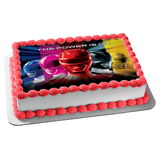 Power Rangers Black Yellow Red Blue Pink the Power Is On Edible Cake Topper Image ABPID09048