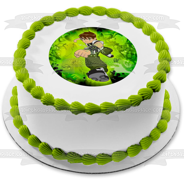 Ben 10 Alien Madness Ben Tennyson Green Background Edible Cake Topper Image ABPID15217
