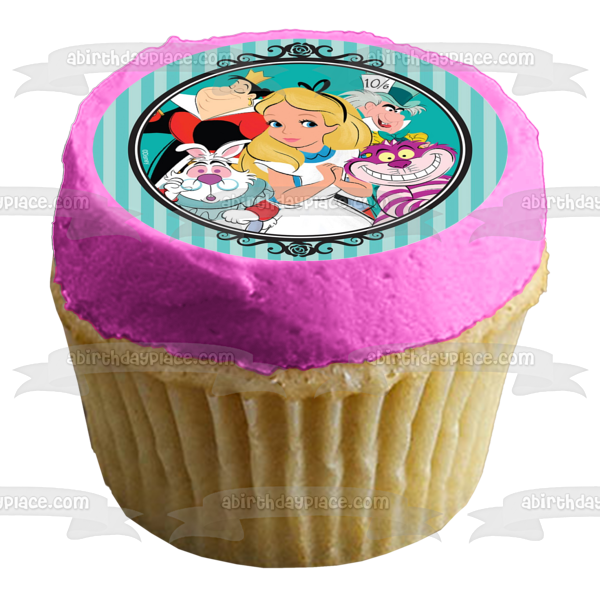 Alice In Wonderland Cheshire Cat Queen of Hearts White Rabbit the Mad Hatter Edible Cake Topper Image ABPID21977