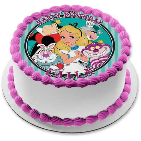 Round Truly Alice White Rabbit Tea Party Birthday Edible Cake Topper I – A  Birthday Place