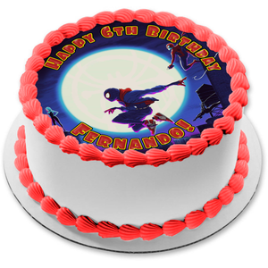 Spider-Man Miles Morales Spider-Verse Spider Gwen Peter Parker Group Moon Edible Cake Topper Image ABPID50444