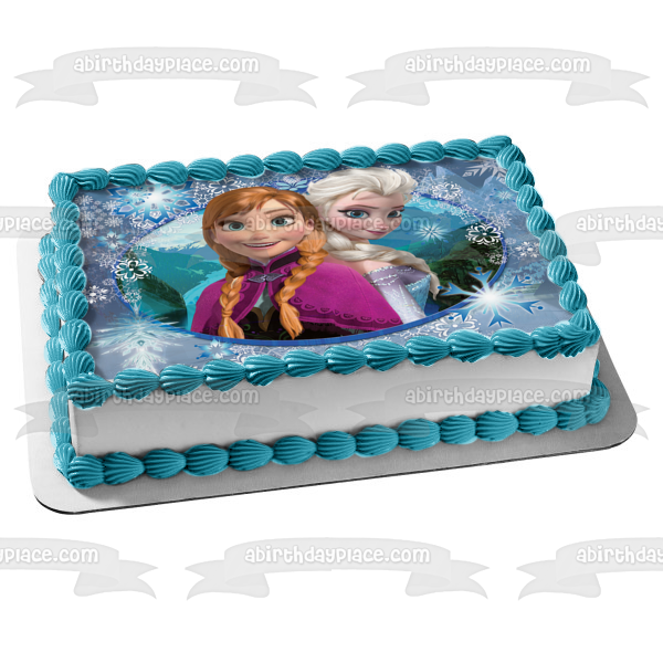 Disney Frozen Anna Elsa Snowflakes Edible Cake Topper Image ABPID53624