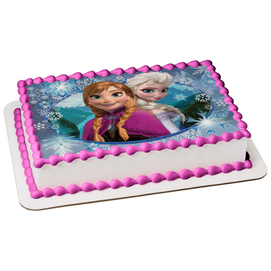 Disney Frozen Anna Elsa Snowflakes Edible Cake Topper Image ABPID53624