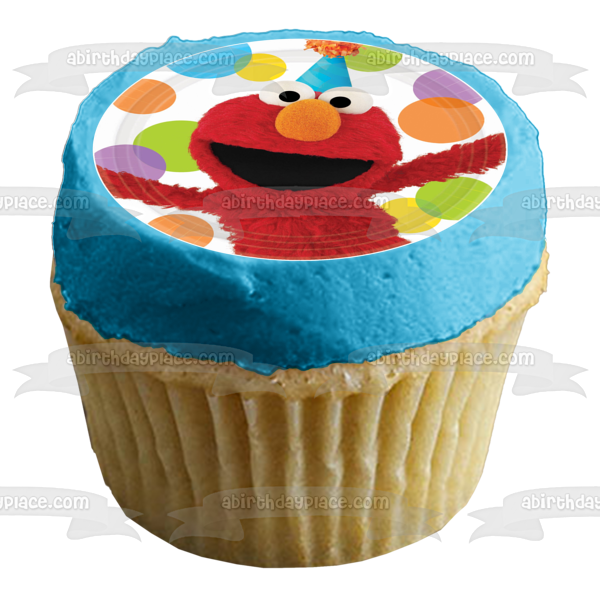 Elmo Sesame Street Smiling Party Hat Dots Edible Cake Topper Image ABPID01376