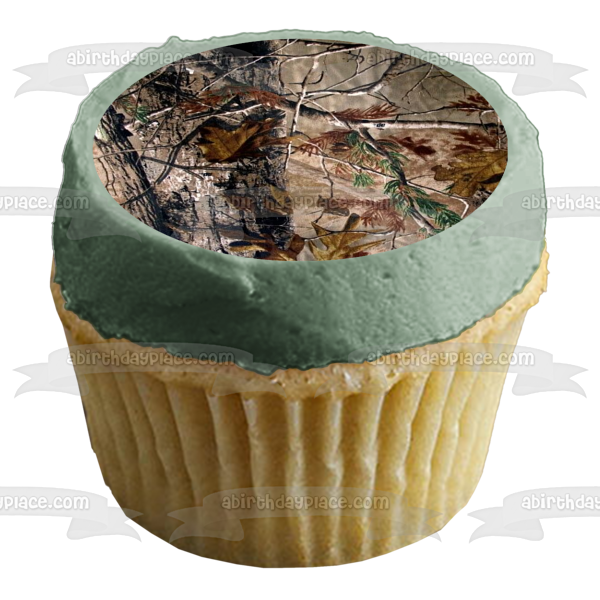 Tree Camo Leaves Camouflage Green Brown Edible Cake Topper Image ABPID01514