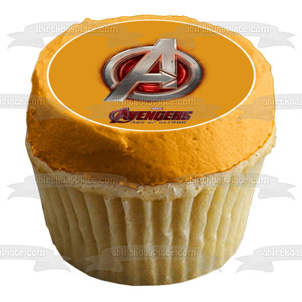 Avengers Logo Age of Ultron and a Yellow Background Edible Cake Topper Image ABPID01410