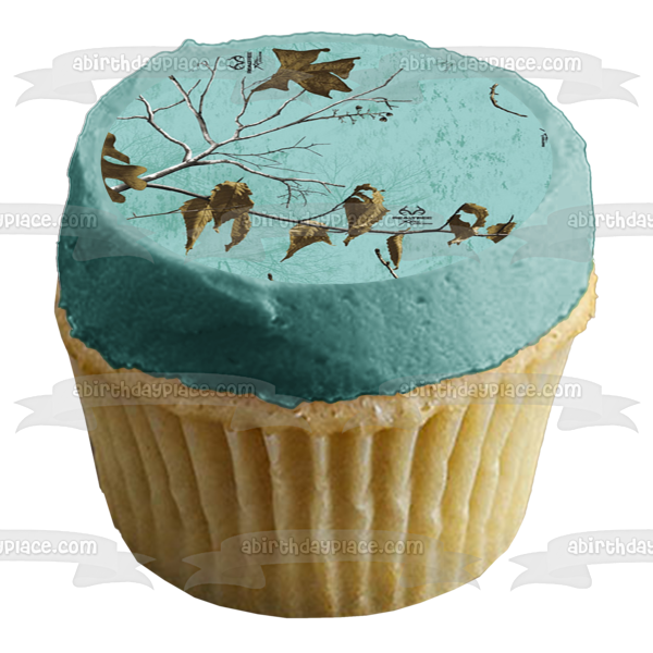 Camouflage Leaves Camo Blue Background Edible Cake Topper Image ABPID01422
