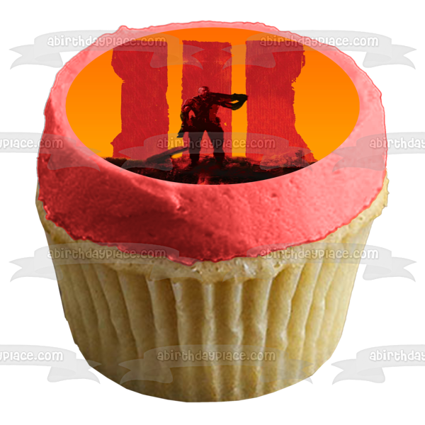 Call of Duty Black Ops Zombies Edward Richtofen with an Orange Background Edible Cake Topper Image ABPID01450