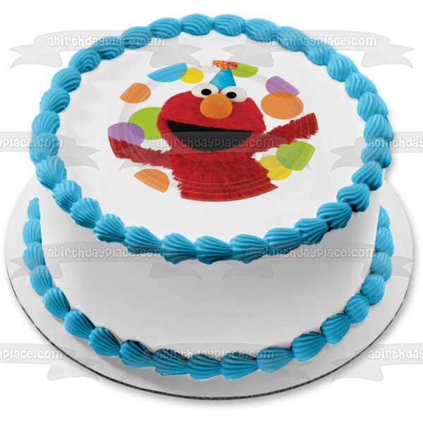 Elmo Sesame Street Smiling Party Hat Dots Edible Cake Topper Image ABPID01376