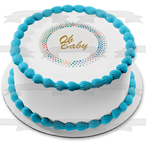 Oh Baby Polka Dots Circle Edible Cake Topper Image ABPID01609