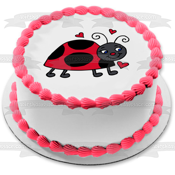 Ladybug Lady Bird Lady Beetle and Hearts Edible Cake Topper Image ABPID01823