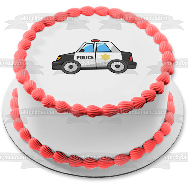 Cartoon Police Car Star Red Light Edible Cake Topper Image ABPID01663