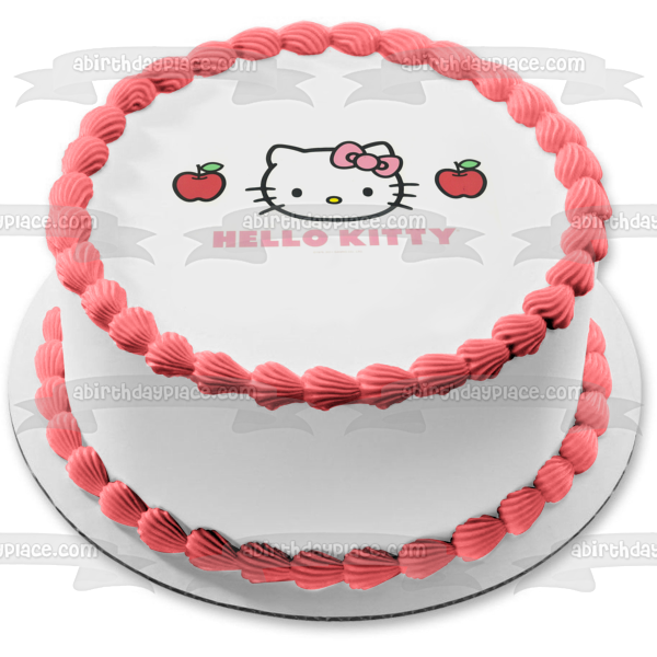 Hello Kitty Logo Pink Bow Apples Gijinka Edible Cake Topper Image ABPID01694