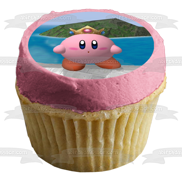 Super Smash Brothers Kirby Gold Crown Mountain Water Edible Cake Topper Image ABPID01794