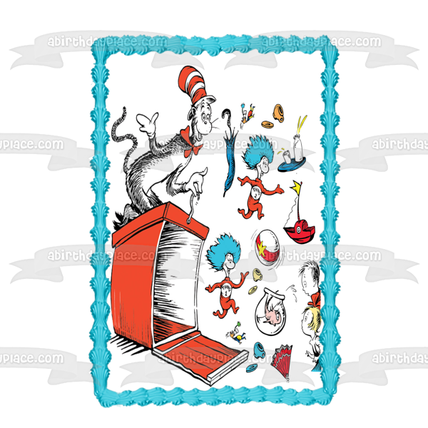 Dr. Seuss Thing 1 Thing 2 The Cat in the Hat Edible Cake Topper Image ABPID05048