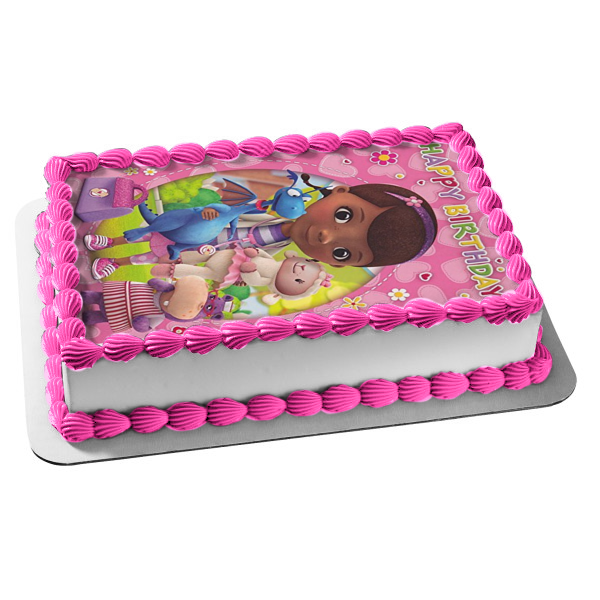 Doc McStuffins Happy Birthday Stuffy Lambie Hallie McStuffins Edible Cake Topper Image ABPID03304