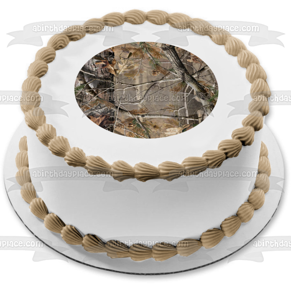 Camouflage Tree and Leaves Camo Edible Cake Topper Image ABPID03363