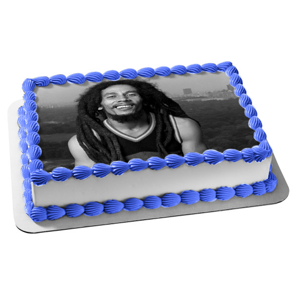 Bob Marley Black and White Edible Cake Topper Image ABPID49696