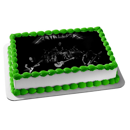 Metallica Rock Band James Hetfield Lars Ulrich Clliff Burton Kirk Hammett Black and White Edible Cake Topper Image ABPID49819