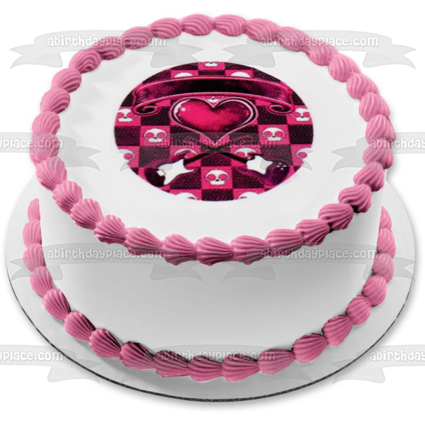 Pink Rockin Hottie Logo Skulls Hearty Guitars Edible Cake Topper Image ABPID49866