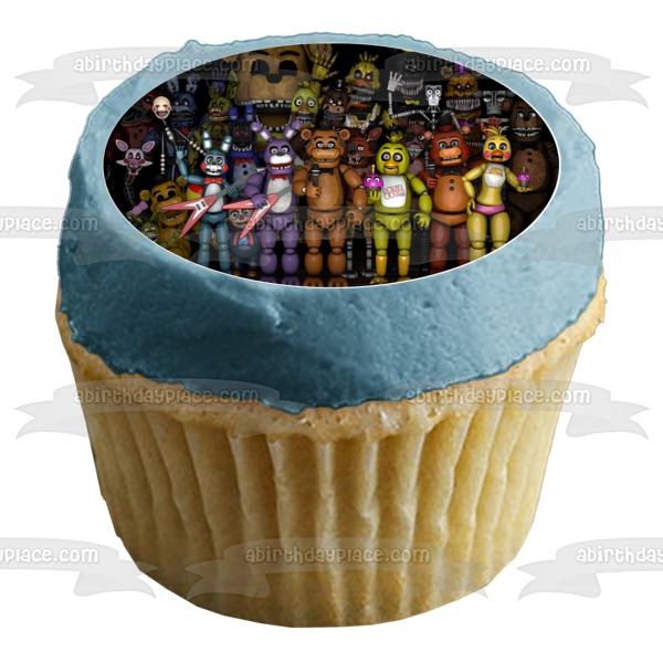 Five Nights at Freedy's Storia Bonnie Chica Bonnie Toy Chica and Lefty Edible Cake Topper Image ABPID03598
